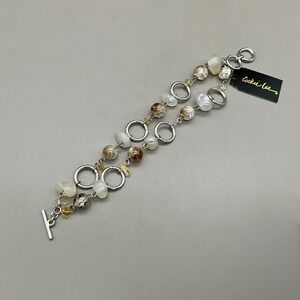 Cookie Lee Bracelet Women Silver Tone Brown White Bead Toggle Fashion Jewelry